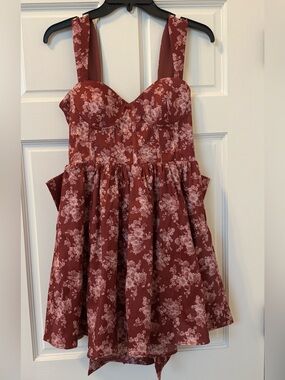 Altar'd State Wine Floral Bustier Dress with Bow